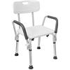Froadp Sgabelli per Doccia, Sedia da Commode in Alluminio Antiscivolo, 75-88cm Sgabello da Bagno Regolabile in Altezza con Bracciolo e Schienale, Sedile Mobile con Supporto per Anziani in Gravidanza