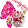 NARAMAKI Idee Regalo Pasqua 2025 Primavera - Uovo di Pasqua Bimba al Latte 150g (Senza Glutine) + Sacca Porta Cioccolatini Coniglietto Rosa +100gr Ovetti Pasquali