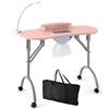RELAX4LIFE Tavolo per Manicure Portatile Pieghevole con Aspiratore, Lampada LED Regolabile, Cuscino Rimovibile, Borsa di Trasporto e 4 Ruote Bloccabili, 90 x 43 x 73 cm (Rosa)