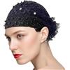 Teksome Fasce per capelli in pizzo da donna, Fascia per capelli in pizzo | Cerchietto floreale in pizzo con perle | Fascia per capelli larga da donna elasticizzata con bordo in pizzo vintage, bandana