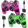 Degulan Controller cablato per PS2 Double Shock, confezione da 2 telecomando Gamepad compatibile con Play Station 2 (viola chiaro e grigio trasparente)