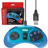 Retro-Bit Controller USB ufficiale Sega Genesis Arcade Pad a 8 pulsanti per Sega Genesis Mini, Switch, PC, Mac, Steam, RetroPie, Raspberry Pi - Porta USB - (Blu trasparente)