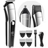 Pritech Tagliacapelli da uomo, rasoio per naso, micro rasoi 3 in 1, kit per la cura degli uomini, senza fili, ricaricabile, con display a LED e testa di taglio a T, IPX6, nero