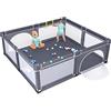 COSTWAY Box Recinto per Bambini, Centro Attività Portatile con Cancelli di Sicurezza, Reti Traspiranti, Ventose Antiscivolo e 4 Anelli per Bambini, con 50 Palline, 206 x 185,5 x 68 cm (Grigio Scuro)