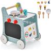 COSTWAY Carrello Primi Passi in Legno per Bambini, Centro Attività Montessori con Giacattoli, Gioco Educativo con Ruote, Girello per Bambini 12 Mesi +, 31 x 34,5 x 42 cm (Blu)