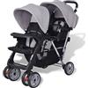 Tidyard Passeggino Doppio Pieghevole Rosso, Blu, Grigio e Nero in Acciaio Carico Massimo 2x15 kg, Carrozzina Doppia per Bambini
