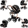 Magic ZC Pelle PU Passeggino Trio, Passeggino 3 in 1 con Doppia Modalità Push Reversibile, Trio Passeggini Neonati in Alluminio Pieghevole, Carrozzina Neonati con Grande Navicella (518 Black)