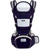 SONARIN Marsupio Ergonomico con Sedile Anca/Puro Cotone, Poggiatesta, Multiposizione: Dorsale, Ventrale, Regolabile per Neonato e Bambino da 0 a 36 mesi (fino a 30 kg) Blu