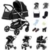 GLOKID Passeggino 3 in 1，Passeggino Canne，Trio，Con Seggiolino Accessori，Adattatori universali，Passeggino per bambini fino a 25 kg，4 ruote con ammortizzatori，navicella，grandi ruote (739 nero)
