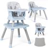 COSTWAY 6 in 1 Seggiolone Pappa per Bambini, Seggiolone per Neonati Convertibile, con Vassoio Rimovibile e Regolabile, Imbracatura a 5 Punti, Tavolo per Costruzioni, per Bambini 6+Mesi (Blu+Grigio)