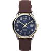 Timex Orologio da uomo Easy Reader da 35 mm, cinturino in pelle marrone, quadrante blu, cassa color argento TW2W54500