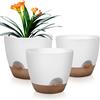 QRRICA Set di 3 vasi per piante autoirriganti da 25,4 cm, con fori di drenaggio e piattini, vasi da fiori in plastica, per piante da interno ed esterno (bianco)