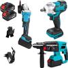 Generico Kit Completo Professionale 3 in 1 con Trapano Tassellatore + Avvitatore ad Impulsi + Smerigliatrice, a Batteria, 700W, Due Batterie Incluse da 4000 mAh, con Valigetta + Guanti in Omaggio