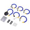 Qalvona Helping Hands Stazione Saldatura Kit, 4 Morsetti Testa Piana e Cilindrica, Lente d'Ingrandimento 1 / 4in, Base Alluminio - Regolazione 360°, Morsetti Protettivi, Ideale per