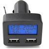 MOMOALA 12V 24V Universale Dual USB Caricabatteria da Auto con Voltmetro Amperometro Termometro Display LCD