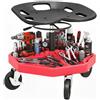 HOMCOM Sgabello da Lavoro Mobile con Vassoio Magnetico 52-59,5 cm Rosso | Capacità di carico 135 kg, sgabello meccanico con ruote, garage, riparazione auto