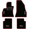 QUEMAR Tappetini Auto per 500L 2012-2022, Bordo Rosso, 4 Ricami | Kit Tappeti Moquette e Gomma su Misura / Set 2 Anteriori + 2 Posteriori / Ricami e Colori Personalizzati / Antiscivolo