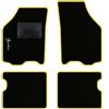 QUEMAR Tappetini Auto compatibili con Lancia Ypsilon 3 porte 2003-2011/ Kit Tappeti Moquette e Gomma su Misura (Set 2 Anteriori + 2 Poster.)/ Ricami e Colori Personalizzati (Bordo Giallo, 1 Ricamo)