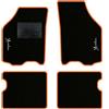 QUEMAR Tappetini Auto compatibili con Lancia Ypsilon 3 porte 2003-2011/ Kit Tappeti Moquette e Gomma su Misura (Set 2 Anteriori + 2 Poster.)/ Ricami e Colori Personalizzati (Bordo Arancio, 2 Ricami)