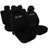 Lupex Shop Coprisedili auto compatibili con C3, Made in Italy, tessuto poliestere, set sedili completi anteriori e posteriori (Nero)