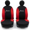 Auto Accessori Lupex - Coppia Coprisedili Anteriori Compatibili con 500, Fodere in Policotone con Ricamo Centrale, Set 6 Pezzi e Ganci, Made in Italy (Nero - Rosso)