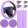 Gdfnmogo Set coprivolante da donna, 10 pezzi, kit di accessori per interni auto, con coprivolante in pelle, imbottiture per cinture di sicurezza, portabicchieri, adesivo con strass e clip per