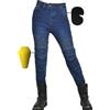 SHUOJIA Pantaloni Moto Donna, Pantaloni da motociclista Elasticizzati Pantaloni da motociclista protettivi da gara slim fit Jeans da Moto con 4 imbottiture protettive rimovibili (Blue,XS)
