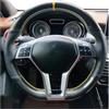 NYSQOFMB Coprivolante Auto Per Mercedes Per Benz A45 CLA45 C63 E63 CLS63 SLK55 SL 63 65 GLA45 Per AMG Coprivolante Per Auto In Per Vera Pelle E Fibra Carbonio Copertura Volante(Nero)