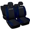 Rebeca Shop Copri-sedili Auto Compatibili Arona | Set Coprisedili Anteriori e Posteriori | Logo Ricamato | Airbag Compatibile | Accessori Auto Interno (Nero/Blu Scuro)