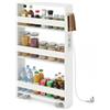 RELAX4LIFE Carrello Portaoggetti Ultra Sottile a 4 Ripiani 13cm/20cm con Ruote 360° e Freni, Salvaspazio e Stretto per Cucina, Bagno (Bianco, 48x13x81 cm-Prese Multiple)