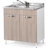 Linea Azzurra Sottolavello 80 Solo Mobile Cucina con 2 Ante in Legno Made in Italy H85xL80xP50cm Facile da Montare (Vasca a Sinistra, Olmo)
