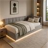 KRYZOR Letto Singolo Imbottito 90x200 con Multipresa e Illuminazione LED Regolabile, Letto Contenitore con Sommier e Spazio di Archiviazione, Divano Letto Singolo con Schienale, Letto Multifunzionale