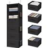 Bosuelife Organizer da appendere per armadio a 6 ripiani con 5 diversi cassetti, organizer pieghevole per armadio, armadio e camper, vestiti e accessori, tessuto non tessuto, nero