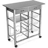 VERSA Leicester Carrello Cucina e Portabottiglie con Ruote e cassetti, Mobile Cucina, Misure (A x L x l) 82 x 40 x 76 cm, Legno e Metallo, Colore Grigio