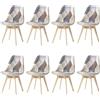 HJhomeheart Set di 8 Sedie da Pranzo in Tessuto Patchwork con Cuscino del Sedile e Gambe in Legno Massello per Sala da Pranzo, Soggiorno, Cucina, ecc. (Marrone Scuro Patchwork)