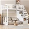 Moimhear 90x200 cm Letto per Bambini a Castello con Letto Estraibile e Contenitore, Letto a Soppalco con Scala per 2-3 Ragazzi, Rete a Doghe in Legno, Senza Materasso (Modello 241-Bianco)