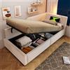 Ymkua Letto Imbottito Singolo 90x200 cm con Contenitore Idraulici, Porta USB Tipo-C, Struttura Rete a Doghe e Lampada - Divano per Bambini in Velluto, Senza Materasso (Beige)