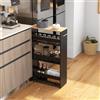 RELAX4LIFE Carrello Portaoggetti Ultra Sottile a 4 Ripiani 13cm/20cm con Ruote 360° e Freni, Salvaspazio e Stretto per Cucina, Bagno (Naturale+Nero, 48x20x81 cm)