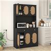 GIANTEX Credenza Buffet da Cucina, Armadio Alto con Ante in Rattan PE, 2 Cassetti e Stazione di Ricarica, 100 x 40 x 180 cm, Mobile Ausiliario in Legno per Sala da Pranzo, Soggiorno, Nero/Bianco