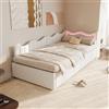 WOBOPCG Divano Letto Imbottito 90x200, Divano Letto Singolo con LED Letto per Bambini con Contenitore Struttura Letto con Rete in Doghe Letto da Giorno Singolo per Ospiti Adolescenti (Bianco sporco + Velluto)