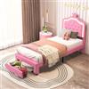 BPKADHY Lettino imbottito per bambini, 90 x 200 cm, con testiera a LED regolabile e 1 cassetto, letto singolo per bambini, in pelle PU con rete a doghe, rosa