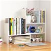 Generico Libreria Da Scrivania Regolabile, Piccola Organizer Da Scrivania In Legno, Estensibile Scaffale Espositivo Da Tavolo Per CD Riviste Libri File(White,Width 20cm/7.87in)