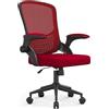 naspaluro Sedia Ufficio,Sedie Scrivania Ergonomica Con Braccioli Ribaltabili a 90°,Poltrona Ufficio Ergonomica lombare, Rivestimento in Rete Traspirante,Girevole a 360° Con Funzione Swing,Nero-rosso