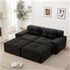 Cayipng Divano angolare 2 posti,divano modulare senza telaio a compressione sottovuoto con 2 pouf,2 cuscini,Imbottitura in schiuma 32D alta densità,Senza montaggio,Nero(Seduta prof. 74+Bracciolo lar. 30)
