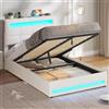 AOGLLATI Letto Singolo con Contenitore, Struttura Letto Singolo con Vano Contenitore Idraulico e Testiera Regolabile, Letto Singolo 90x200 cm con Illuminazione LED e Stazione di Ricarica, Beige