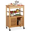 Relaxdays Carrello Cucina in bambù, Ripiano di Lavoro, Armadietto & Cestino, con Ruote, HLP: 82 x 59,5 x 35 cm, Legno