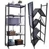 STREND PRO Scaffale pieghevole a 5 ripiani con ruote da 250 kg con ruote in metallo nero e ripiano pieghevole per cucina, ufficio