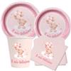 WOOPARTY Set Tavola Battesimo Bambina Rosa (48 Pezzi: 12 Piatti 23cm, 12 Piatti 18cm, 12 tovaglioli, 12 Bicchieri)