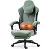 Dowinx Sedia da gioco in tessuto con massaggio riscaldato, supporto lombare, sedia da gamer con custodia, cuscino primaverile e poggiapiedi, grande e alto, portata 150 kg (verde)