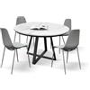 KONTE.DESIGN Tavolo rotondo PANTELLERIA in legno, finitura bianco statuario e gambe in metallo nero, allungabile Ø120xH75,3 cm - 170x120x75,3 cm